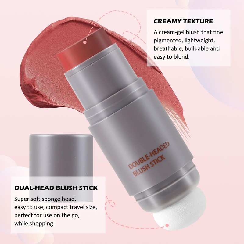 Boobeen Cream Rouge Stick Double Head Lightweight Durable Colour Natural