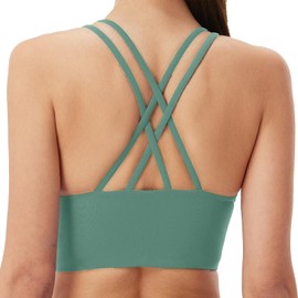 Attifall B/C Cups - Sujetadores deportivos con tiras de bajo impacto para mujer, espalda cruzada, yoga, correr, entrenamiento, brasier corto, verde azulado, L