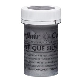 Sugarflair Paste Colour Satin Antique Silver, Colorante Alimentare Pasta, Colorante per Pasta di Zucchero, Marzapane, Pasta di Gomma, Glassa Reale e Impasti per Torte - 25g