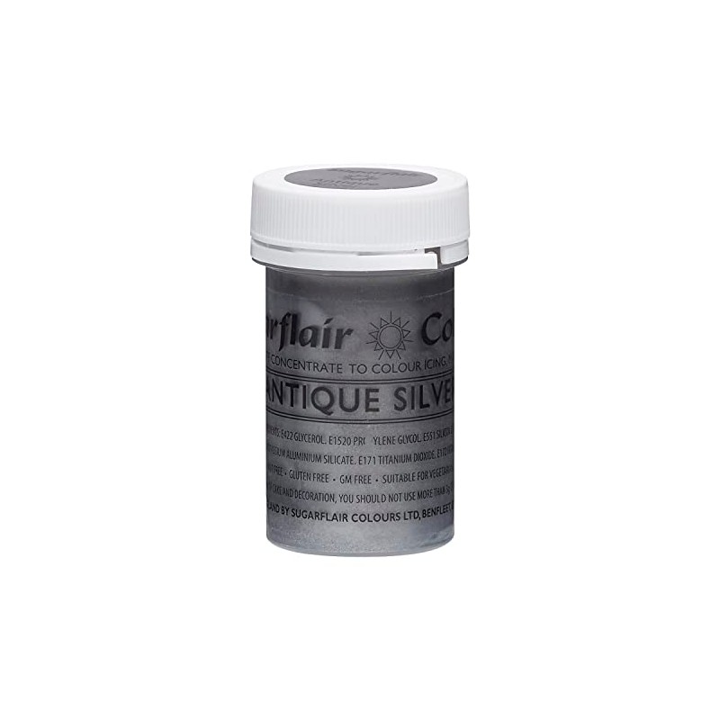 Sugarflair Paste Colour Satin Antique Silver, Colorante Alimentare Pasta, Colorante