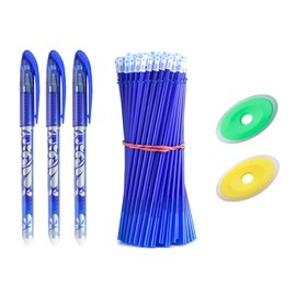 55 x Erasable Refill Refills, Blue, 0.5 mm Refills for Pens, Erasable Ballpoint Pen, with 2 Erasers and 3 Erasable Gel Pens for Office Supplies, Ideal for Notes and Sketches (55 Pieces)