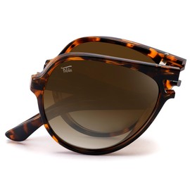 Foldies - anteojos de sol plegables polarizadas, revestimiento de lente resistente a los arañazos, marco plegable, funda de piel premium - Newman, Cáscara de tortuga - café degradado, 61-20-142