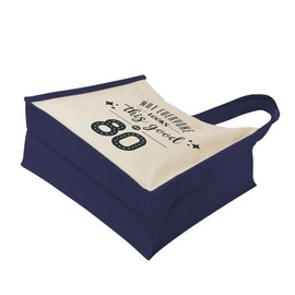 80th Birthday Tote Bag Gifts for Women - Cotton Jute Shoulder Bag, Reusable Bags for Shopping, Gift bags, Book Bag, Travel Bag, Shopper Bags - This Good - Navy - L