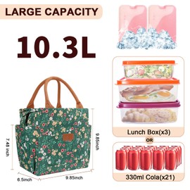 Joymee Lunch Bag Women Insulated Lunch Box Cute Corduroy Reusable Leakproof Large Capacity Lunch Tote Bag for Women Men Adult with Bottle Holder and Side Pockets for Work - Corduroy Multi-Floral