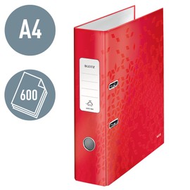 Leitz Wow 180° Lever Arch File, Red Lever Arch File, A4 Folder, 80 mm Spine Width, 10050026