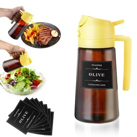 FOASPER 2 In 1 Olive Oil Dispenser for Kitchen, 16oz Oil Sprayer Bottle for Cooking, Glass Olive Oil Dispenser Bottle Spray and Pour, Air Fryer, Salad, BBQ, Upgraded Light Blocking Brown
