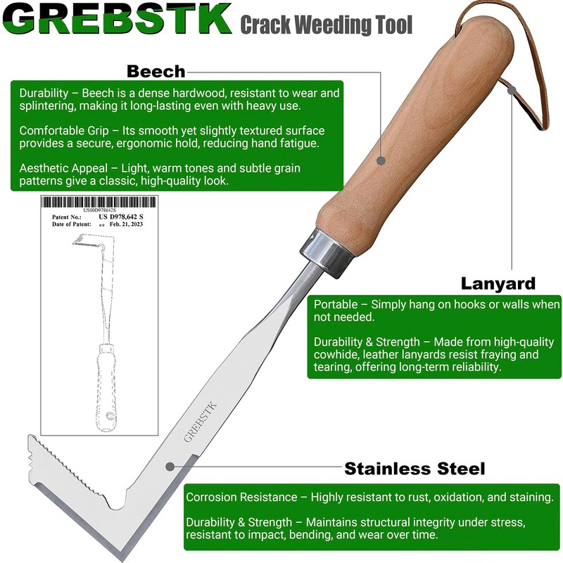 GREBSTK Crack Weeder Crevice Weeding Tool Stainless Steel Manual Weeder