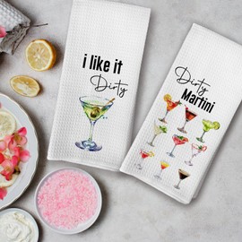 VRW I Like it Dirty Martini Decorative Kitchen Dish Towels Set of 2, Funny Hand Tea Towels for Bar Cart Kitchen Bathroom Decor, Dirty Martini Gift for Bartender Lovers Men Women, 16x24 Inches