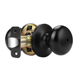 Probrico Door Knobs Interior Black Matte, 1 Pack Bed Bathroom Door Knob, Indoor Privacy Locking Function with Emergency Unlock Button, Solid Latch, Universible Handle