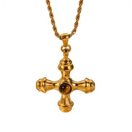 KONFEN Women's Cross Pendant Necklace, Alloy Chain Beads Cross Necklace, Vintage Double Cross Pendant with Rhinestones, Necklace Jewellery Gifts for Girls Women (3 Styles, Gold/Silver)