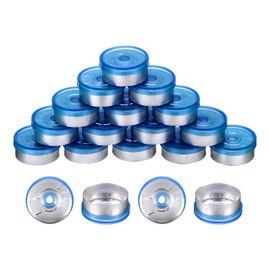 uxcell 20mm Flip Off Caps, 200PCS Burr-Free Flip Off Top Caps Seals Flip Off Aluminum Plastic Vial Flip Off Seals Caps Cover for Glass Vial Freeze-Dried Bottles, Blue/Silver