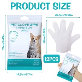 Kasoud Pet Cleaning Gloves, Dog Cleaning Gloves, Waterless Wash Pet Glove Wipe for Daily Care and Traveling, No Rinse, Gentle, Thickened (12)