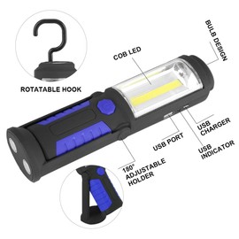 Pomya Luz de Trabajo COB, Linterna de Camping LED Recargable de 3W, Linterna LED de Trabajo de Emergencia, para Reparar el Coche y Acampar en Caso de Emergencia