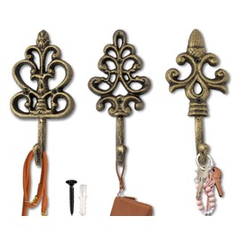 Comfify Juego de 3 ganchos de pared de hierro fundido estilo elegante desgastado, dorado con negro