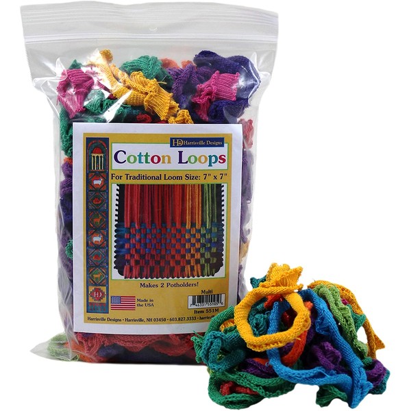 Friendly Loom Potholder Cotton Loops 7" Traditional Size Loops Make 2 Potholders, Weaving Crafts for Kids and Adults-Multi by Harrisville Designs
