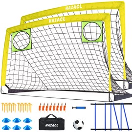 Hazacl Kids Soccer Goal for Backyard, 6x4 9x5 FT Portable Soccer Nets Pop Up with Ball, Agility Ladder, Cones, Target & Carry Bag for Toddler Youth Outdoor Indoor Training Practice Sports Games Play
