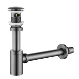 Heixutas Brass P Trap Set: 1-1/4 Bottle P-Trap with Bathroom Sink Stopper - Sink Drain Plumbing Kit for Pipe Replacement (Grey, with Overflow)