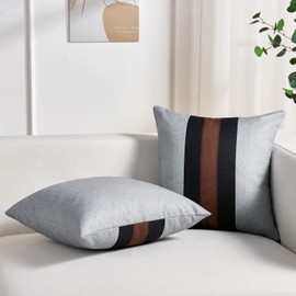 Set of 2 Decorative Cotton and Linen Throw Pillow Covers Modern Luxury Square Throw Pillow Case Stripe Patchwork Design Soft Pillowcase Cushions for Home Spring decor Sofa Couch with Invisible Zipper