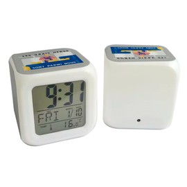 Fabulous Grey Illuminated Cube Alarm Clock - The Real Heroes - Workmaker Industry - 7.8 x 7.8 x 7.8 cm - Retro Lighting Multicolour LED