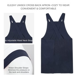 ELEZAY Aprons for Women with Pockets Plus Size Comfort Cross Back No Tie Cotton Linen Apron Pinafore for Cooking Painting Floral Arrangement Gardening Cleaning Small, Navy