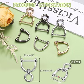sourcing map 8 Pcs Swivel D-Rings Screw in Shackle Horseshoe 1 Inch Metal U Shape D Ring for Purse Bags DIY Crafts Keychains Accessories, Silver