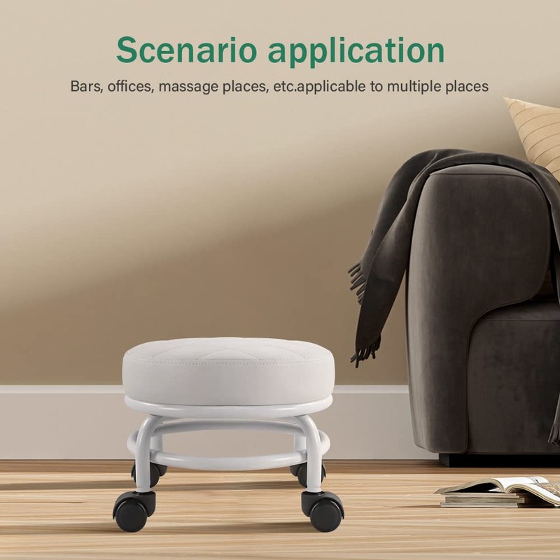 FURWOO Low Roller Seat PU Leather Rolling Stool Step Stool