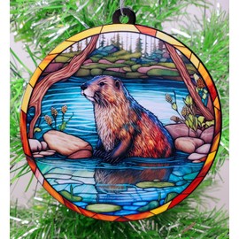 Generic Beaver Stain Glass Themed Ornament