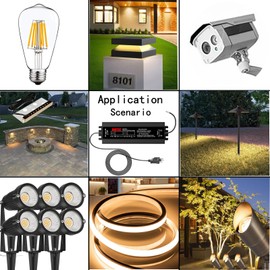 LED Driver 300W, Waterproof IP67 Power Supply AC110-130V to 24V DC 12.5A Low Voltage Transformer Ultra Thin Adapter,with UL 3-Prong Plug for Outdoor LED Lights, Computer Project,Water Pump etc