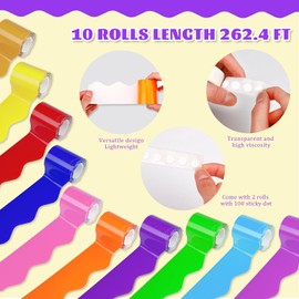 10 Rolls 262.4 Ft Colorful Bulletin Board Borders Classroom Border Scalloped Trim with 2 Rolls Stickers for School Teacher Classroom Office Poster Birthday Bulletin Board Decor