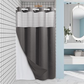EUTXL EUTXL Charcoal Grey Stall No Hook Shower Curtain with Snap in Liner,230GSM Waffle Weave Shower Curtains for Bathroom,54W x 80H