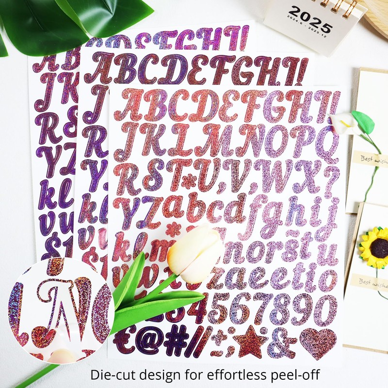 YIKTUNQ 12 Sheets 1 Inch Glitter Letter Number Stickers, 1044