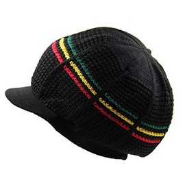 RW 100% Cotton Slouchy Beanie Visor (Black/Rasta)