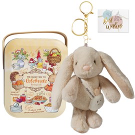 Vanpoo Adorable Bunny Rabbit Keychain with Tin,Plush Bunny Stuffed Animals Keychain with Long Ear,Kawaii Bunny Keychain Accessories for Kids Bags,Backpacks,Valentine's DayGift for Women