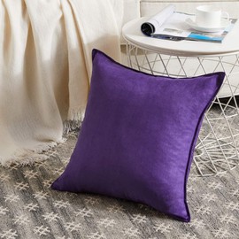 Fancy Homi 2 Packs Premium Faux Suede Decorative Throw Pillow Covers, Super Soft Square Pillow Case,Solid Cushion Cover for Couch/Sofa/Bedroom (20"x 20",Set of 2, Purple)