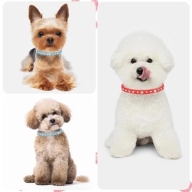 Rhinestone Dog Collar, 2 Pack Bling Dog Collar for Small Dogs XXS XS Dogs with Crystal Diamond for Puppy, Small to Medium Girl and Boy Dogs and Cats (Blue+Red S)