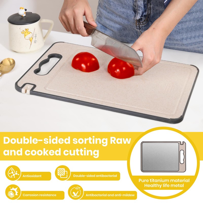 2-IN-1 Titanium Cutting Board for Kitchen Pure Titanium and Wheat