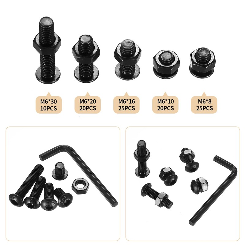 200 Piece M6 Screws Set, Rounded Head Hex Screws Nuts