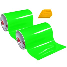 ORACAL 6510 Fluorescent Green Cast Vinyl Wrap 12" x 24" Roll for Cricut, Silhouette & Cameo Including Hard Yellow Detailer Squeegee (2 Roll Pack)