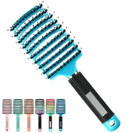 Pop Magic Detangling Hair Brush, Detangle Hair Brush for Women and Kids, Paddle Boar Bristle Detangler for Blow Drying, Wet Hair, Long, Thick Curly Afro Hair (New Blue)