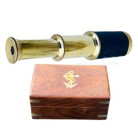 Generic 6"" Handheld Brass Telescope with Wooden Box - Pirate Navigation Collapsible