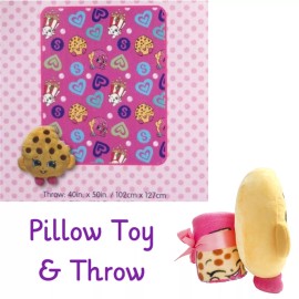 Shopkins Kooky Cookie Hugger Set ~ 11" Plush Toy Pillow + 40 x 50" Fleece Throw