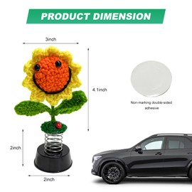 SHMZK Sunflower Car Dashboard Decorations, Crocheted Smiley Sun Flower Handmade Bouquet Bobblehead Car Decor, Knitted Daisy Shaking Sunflower Spring Desk Ornaments (Brown Sunflower)