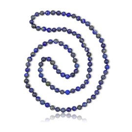 MGR MY GEMS ROCK! 36-40Inch Long 7.50MM-8MM Genuine Polished-Finish Lapis-lazuli Endless Infinity Opera Length Chakra Mala Style Beaded Strand Necklace. 108 Beads Mala Necklace.