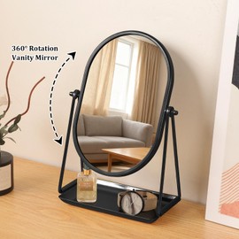 Gosider Desk Table Mirror with Stand Portable Vanity Tabletop Mirrors Black Metal Framed Oval Makeup Mirror 360°Adjust Rotate Cosmetic Mirrors Good for Office Bedroom Bathroom Dorm