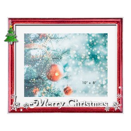 GUOER Merry Christmas Decorations Family Picture Frame 8x10 Inch Snowflake Christmas Metal Photo Display Photo Frames with High Definition Glass Front Gift Ideas Tabletop Home Decorative (2024 Red, Christmas tree)