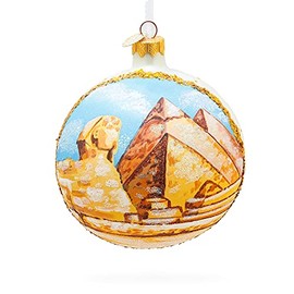 BestPysanky Pyramids and Great Sphinx of Giza, Egypt Glass Ball Christmas Ornament 4 Inches