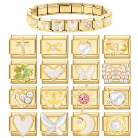 ITingstere Italian Charms Bracelet Sets with 1Pcs Starter Brascelet 9Pcs Charms 9mm Italian Modular Charm Bracelet DIY Module Jewelry Gifts, Stainless Steel, No Gemstone