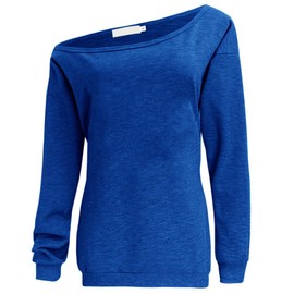LYXIOF Womens Off Shoulder Sweatshirt Slouchy Long Sleeve Shirts Pullover Tops Blue M