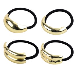 4pcs Metal Hair Ties, Gold Hair Cuffs Temperament Metal Geometric Elastic Hair Ties Decorative Pony Wrap for Ponytail Women Fashionable Accessories