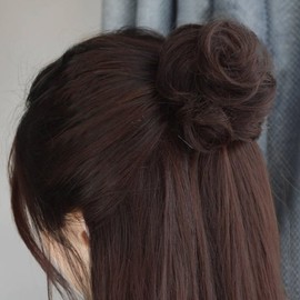 언니네 가발 똥머리 집게핀 가발(파마머리) (브라운) Sister's Wig Bun Hairpin Wig (Curly Hair) (Brown)
